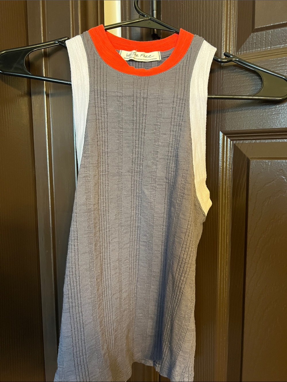 Free People Gray Tank with White Sides and Orange Neckline